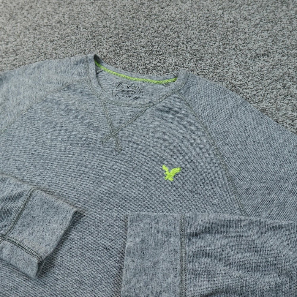 American Eagle Shirt Mens M Gray Waffle Knit Thermal Crewneck Long Sleeve Preppy